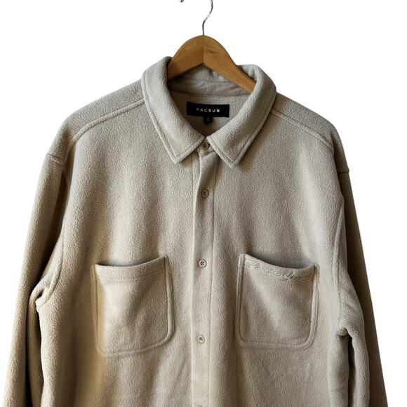 NWT Pacsun Mens Fleece Pocket Shirt Jacket Shacket Pebble Beige Size Large Y2K - Picture 4 of 14